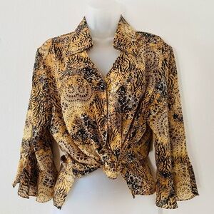 VINTAGE Y2K ANIMAL PRINT BELL SLEEVE BLOUSE